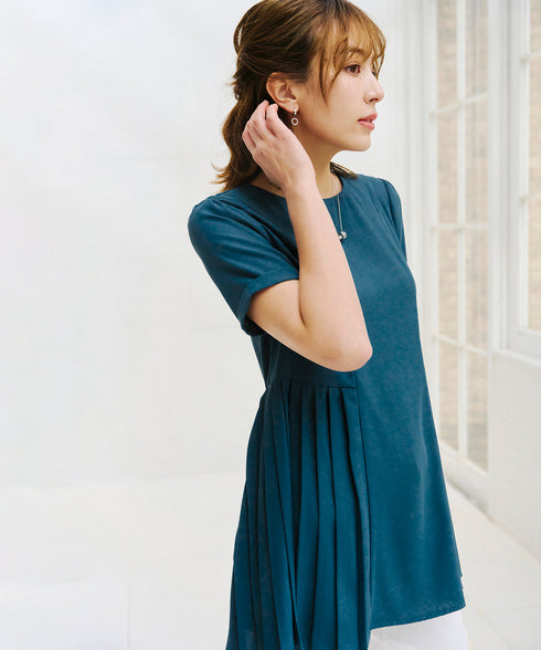 サイドプリーツチュニックブラウス