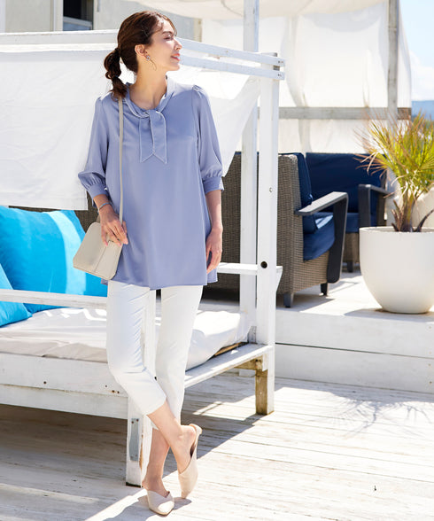 【アウトレット】配色ボウタイチュニックブラウス