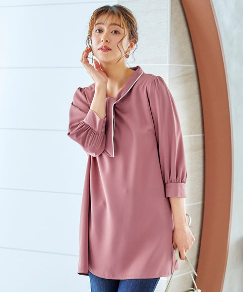 【アウトレット】配色ボウタイチュニックブラウス