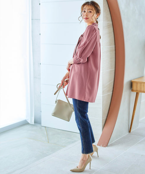 【アウトレット】配色ボウタイチュニックブラウス