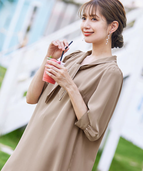 【アウトレット】配色ボウタイチュニックブラウス