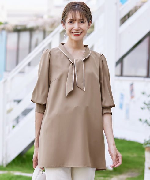 【アウトレット】配色ボウタイチュニックブラウス