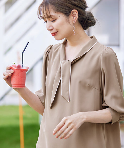 【アウトレット】配色ボウタイチュニックブラウス