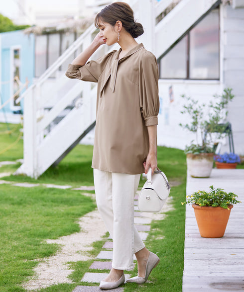 【アウトレット】配色ボウタイチュニックブラウス