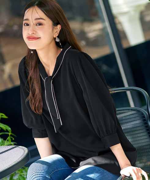 【アウトレット】配色ボウタイチュニックブラウス