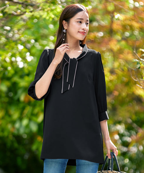 【アウトレット】配色ボウタイチュニックブラウス