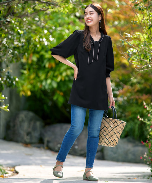 【アウトレット】配色ボウタイチュニックブラウス