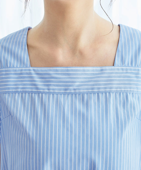 【アウトレット】ストライプフレアスリーブチュニックブラウス