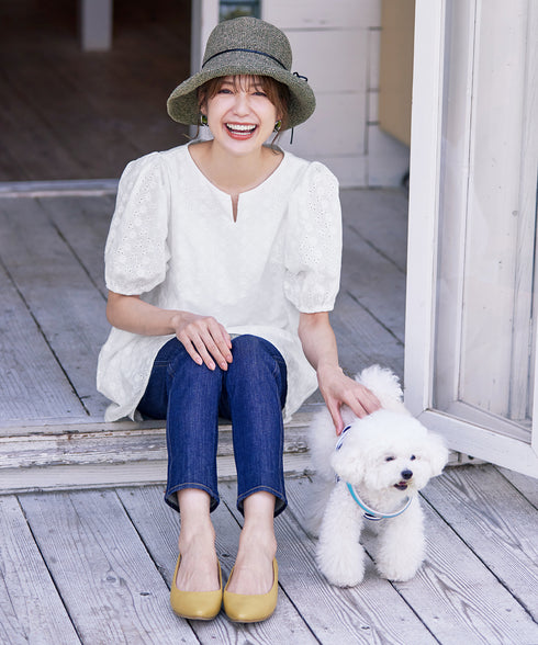 【2TYPE/総レース・袖レース】パンチングレースパフスリーブチュニックブラウス