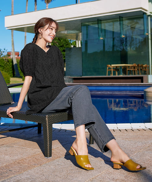 【2TYPE/総レース・袖レース】パンチングレースパフスリーブチュニックブラウス