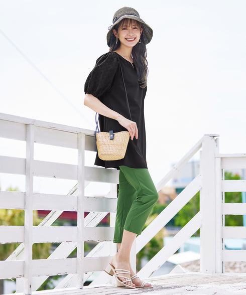 【2TYPE/総レース・袖レース】パンチングレースパフスリーブチュニックブラウス