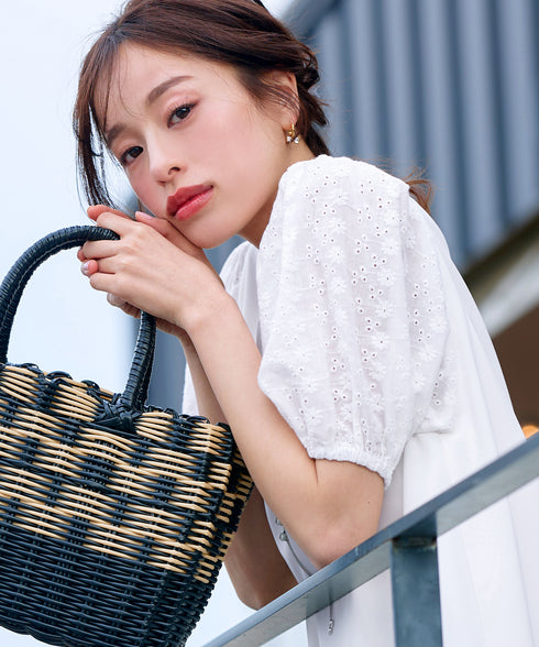 【2TYPE/総レース・袖レース】パンチングレースパフスリーブチュニックブラウス