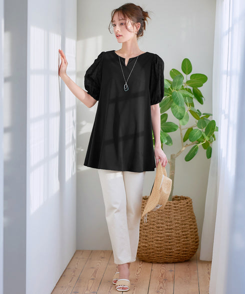 【2TYPE/総レース・袖レース】パンチングレースパフスリーブチュニックブラウス