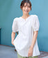 【2TYPE/総レース・袖レース】パンチングレースパフスリーブチュニックブラウス
