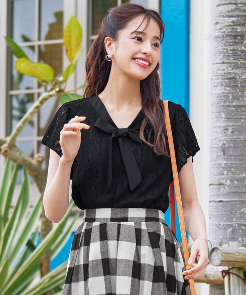 【アウトレット】ボウタイレースブラウス