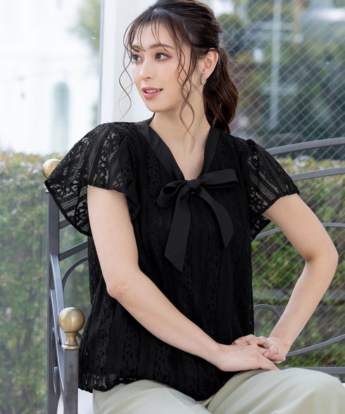 【アウトレット】ボウタイレースブラウス