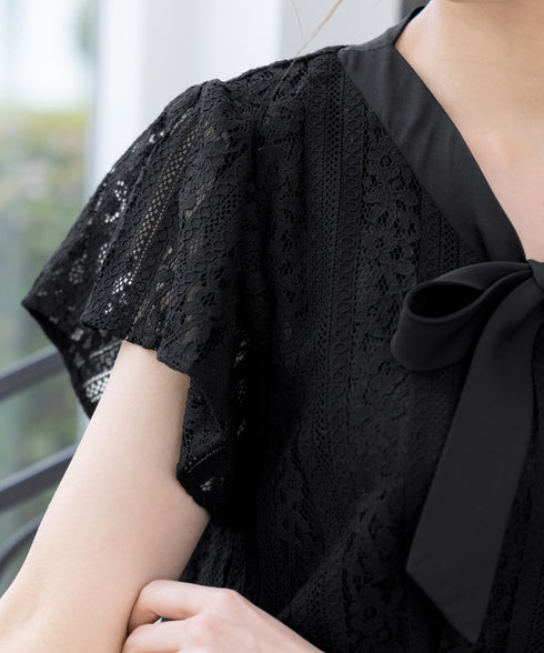 【アウトレット】ボウタイレースブラウス