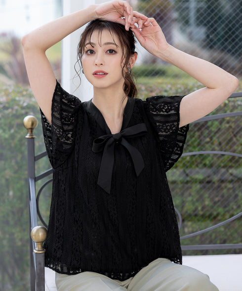 【アウトレット】ボウタイレースブラウス