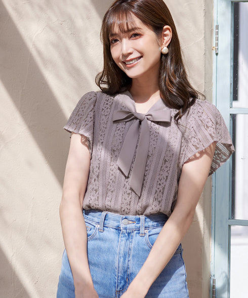 【アウトレット】ボウタイレースブラウス