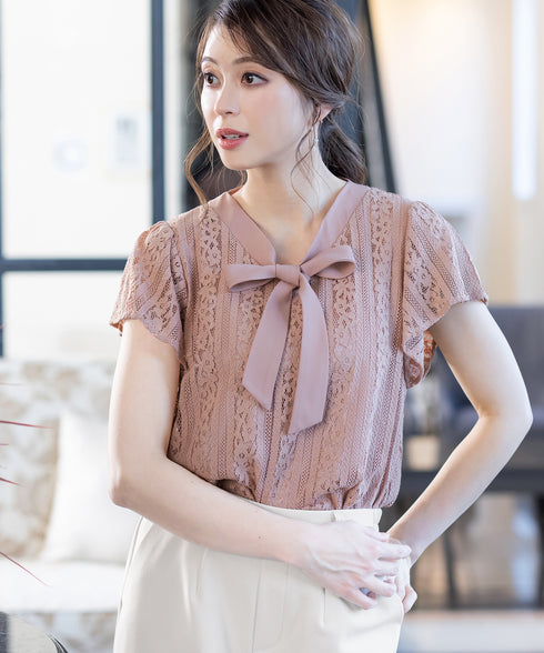 【アウトレット】ボウタイレースブラウス