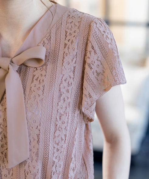 【アウトレット】ボウタイレースブラウス