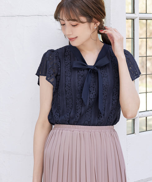 【アウトレット】ボウタイレースブラウス