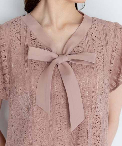 【アウトレット】ボウタイレースブラウス