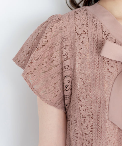 【アウトレット】ボウタイレースブラウス