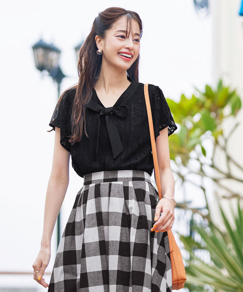 【アウトレット】ボウタイレースブラウス