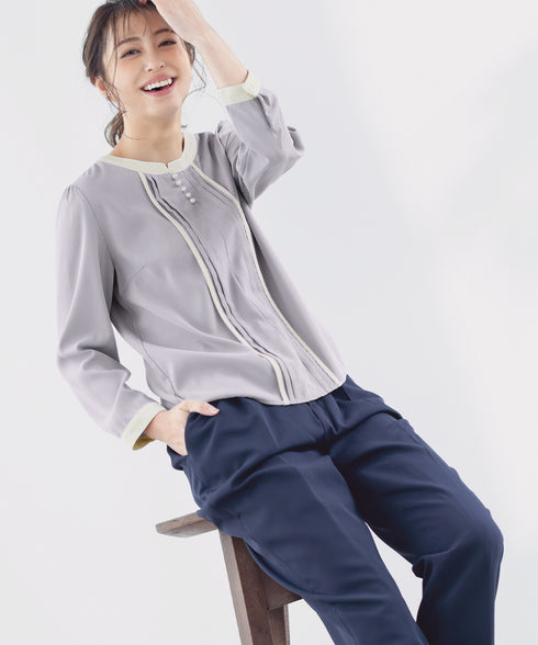 【クリアランスセール】ピンタック配色ブラウス