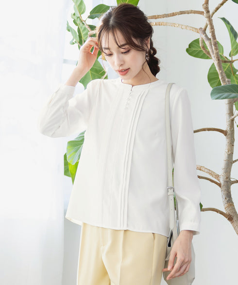 【クリアランスセール】ピンタック配色ブラウス