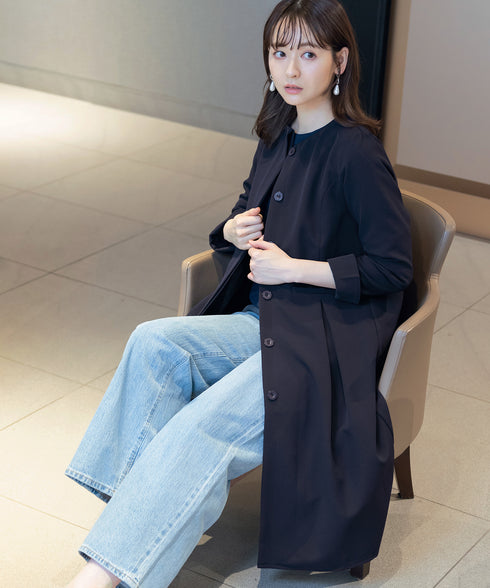 ダブルストレッチ│ノーカラーAラインコート