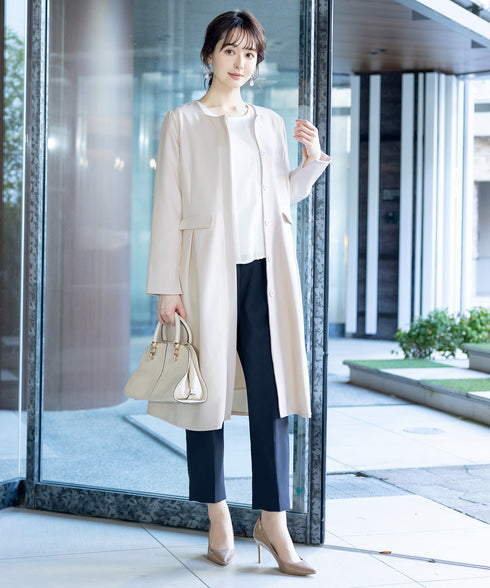 ダブルストレッチ│ノーカラーAラインコート