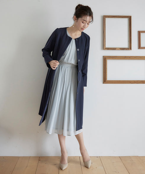 ダブルストレッチ│ノーカラーAラインコート