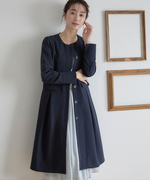 ダブルストレッチ│ノーカラーAラインコート