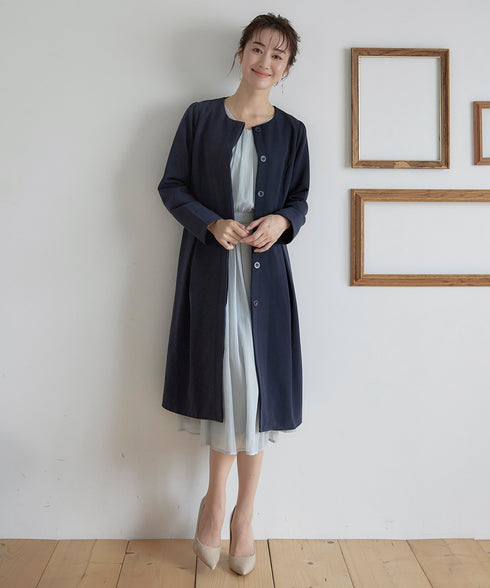ダブルストレッチ│ノーカラーAラインコート
