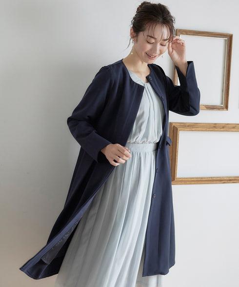 ダブルストレッチ│ノーカラーAラインコート