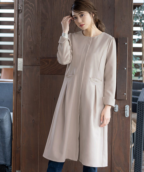 ダブルストレッチ│ノーカラーAラインコート