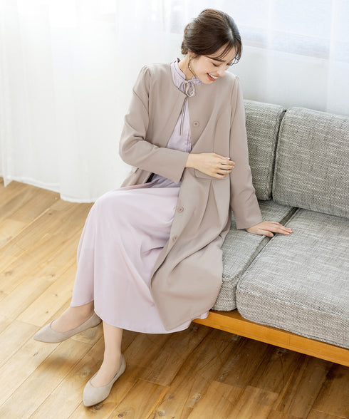 ダブルストレッチ│ノーカラーAラインコート