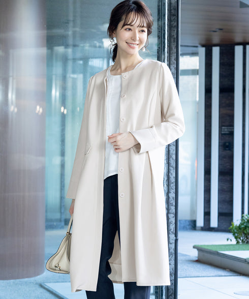 ダブルストレッチ│ノーカラーAラインコート