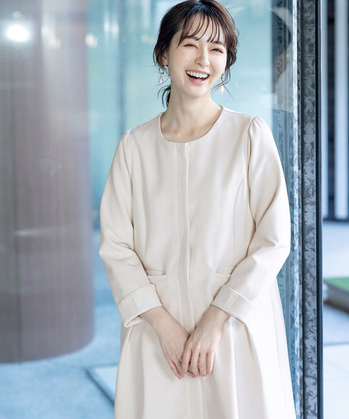 ダブルストレッチ│ノーカラーAラインコート