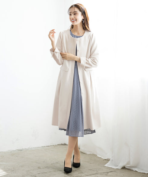 ダブルストレッチ│ノーカラーAラインコート