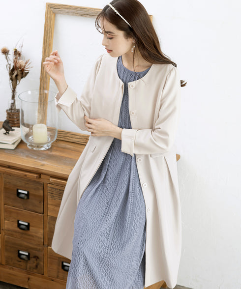 ダブルストレッチ│ノーカラーAラインコート