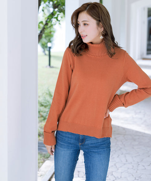 もっちり柔らかいリブタートルプルオーバーニット