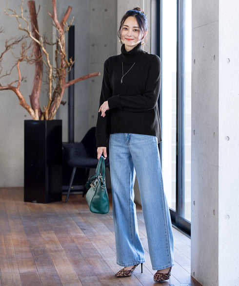 もっちり柔らかいリブタートルプルオーバーニット