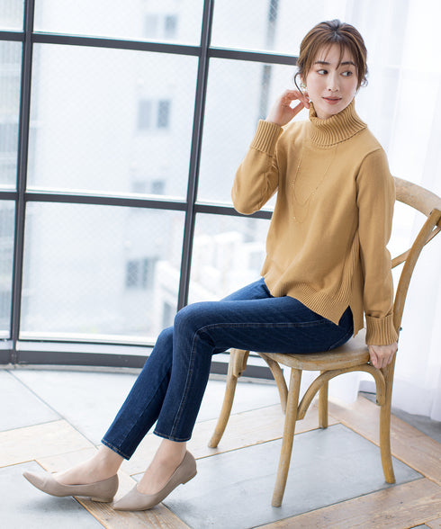 もっちり柔らかいリブタートルプルオーバーニット