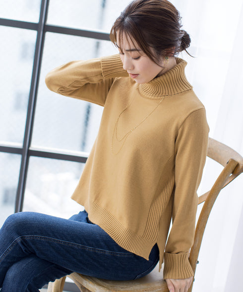 もっちり柔らかいリブタートルプルオーバーニット
