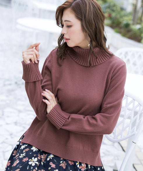 もっちり柔らかいリブタートルプルオーバーニット