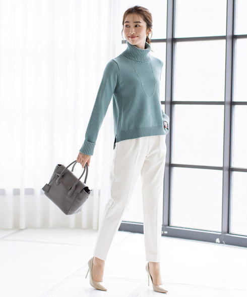 もっちり柔らかいリブタートルプルオーバーニット