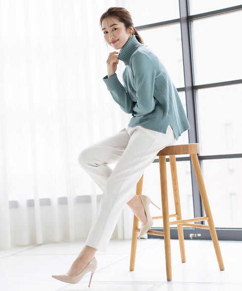 もっちり柔らかいリブタートルプルオーバーニット